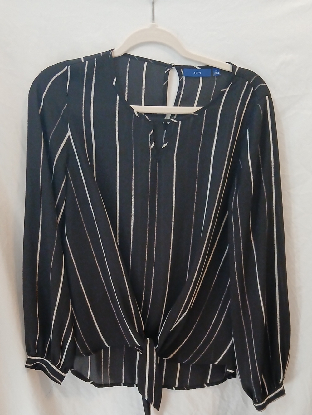 Apt. 9 Black and White Vertical Stripe Tie-Front Blouse